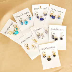 Stainless Steel Crystal <b>Stud</b> <b>Earrings</b> Round Rhinestone Everyday Wear Set - Product Image 1