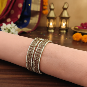 Designer <b>Gold</b> Plated Crystal Stone <b>Bangles</b> <b>Set</b> for Women Traditional Ethnic Jewelry Collection for Wedding Party Festival Wear - Product Image 3
