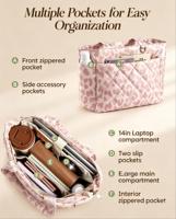 Sac fourre-tout matelassé léger en polyester avec fermeture éclair, multi-poches, grand format, compatible ordinateur portable 14 pouces, imperméable, élégant, toutes saisons, pour le travail