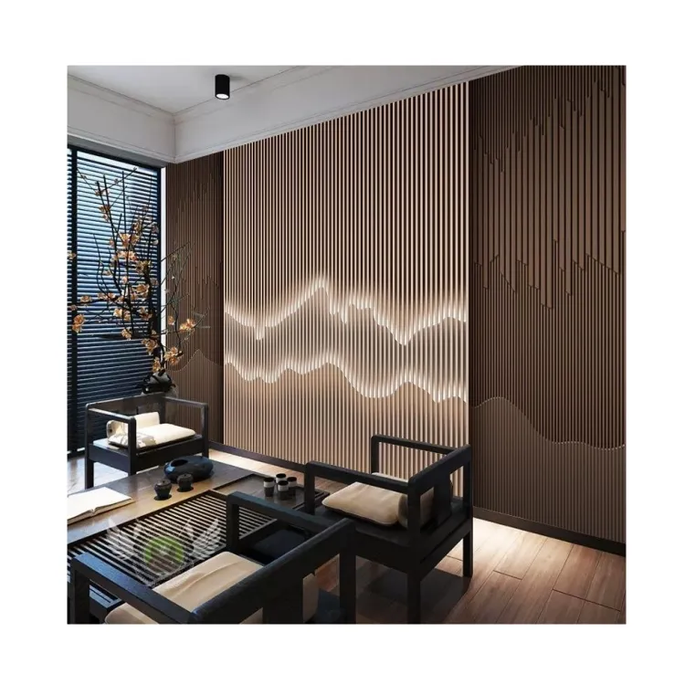 Revêtement composite écologique Grain de bois Pvc Wpc Panneaux muraux Matériaux décoratifs pour la maison
