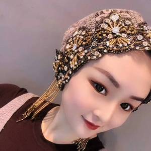 Women's Arabic-style ethnic <b>hat</b>, headband, ladies' Islamic headscarf, twisted pleated Muslim women's fashion - Product Image 1