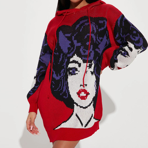 Maglione con cappuccio lavorato a maglia in Jersey personalizzato Mini abito a maniche lunghe con coulisse per lo stile Casual autunno inverno - Product Image 3