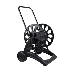 Enrouleur de tuyau d'arrosage manuel sur roulettes, noir, en résine antichoc avec structure métallique - Product Image 1