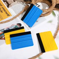 Raclette en vinyle 4 pouces pour voiture, grattoir à vinyle, applicateur de décalcomanies, outil de lissage de papier peint teinté avec bord en feutre de tissu noir-bleu