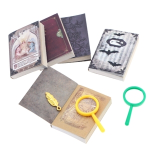 Offre Spéciale : Ensemble de livres miniatures en papier pour <span class=keywords><strong>maison</strong></span> de poupée, avec <span class=keywords><strong>loupe</strong></span> pour poupée elfe - Product Image 3