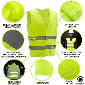 Alta visibilità verde giallo poliestere chiusura con cerniera 2 pollici argento strisce riflettenti traffico notte avvertenza gilet di sicurezza - Product Image 3
