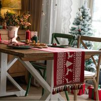 Chemin de table de Noël personnalisé imprimé motif dessin animé, décor festif pour la maison et l'hôtel, pour dîners en extérieur et fêtes, en polyester/coton jacquard tissé