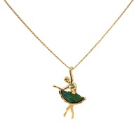 Collier pendentif ballerine doré avec jupe en émail vert, bijoux délicats sur le thème de la danse pour femmes et filles, collier de danse classique
