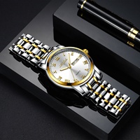 Montre à quartz pour homme avec bracelet en acier inoxydable, cadran à aiguilles, luminescent, résistant à l'eau 30M, calendrier, style business décontracté