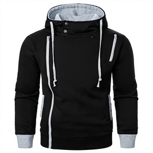 Unisex Black Hooded Fleece Sweatshirt Regular Fit Casual Autumn Wear Button Closure Zip Heat Transfer Printed Pocket - Product Image 2