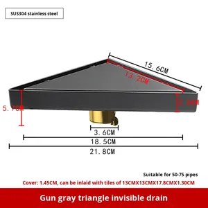 Siphon de sol anti-odeur épaissi sur mesure, surface mate, design moderne pour salle de bain, triangle, tube de 50 mm, gris anthracite/noir - Product Image 6