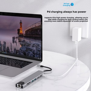 Base de Conexión Tipo-C 8 en 1 de Aleación de Aluminio, Hub USB PD 100W, USB 3.0, RJ45 para Expansión de 100 <span class=keywords><strong>Mbps</strong></span> - Product Image 2