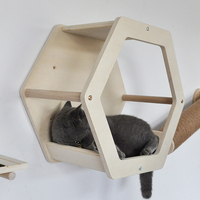 Rak Kucing Kayu Bentuk Heksagonal, Rak Dinding Kucing, Furnitur Sarang Kucing