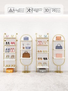 Exhibidor de Bolsas para Zapatos, Estante Metálico de Múltiples Niveles, Color Nano Dorado, Desmontable, para Tiendas de Ropa - Product Image 3