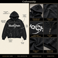 Luxuriöser 500gsm Schwergewichts-Hoodie mit Reißverschluss für Herren Kontrastnähte Streetwear Maßgeschneidertes Private Label Zip-Up Sweatshirt für Marken