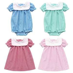 儿童服装 灯芯绒兄弟姐妹套装 幼儿女孩镶边背带泡泡连身衣连裙套装 夏季儿童服装 - Product Image 4