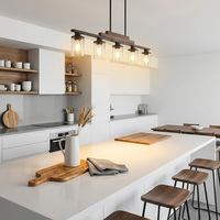 Luminaire de cuisine et salle à manger à 5 lumières LED noires longues avec abat-jour en verre, hauteur réglable, E26