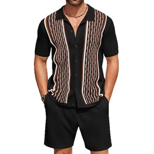 Euro-US Men's Jacquard Knit Polo <strong>Set</strong> | Cooling Silk 2-Piece Outfit | Summer Breathable Casual <strong>Twin</strong> <strong>Set</strong> - Product Image 5