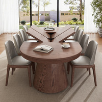 Table à manger ovale moderne extensible et pliable en bois massif, mobilier de salle à manger à taille réglable pour hôtels et petites maisons