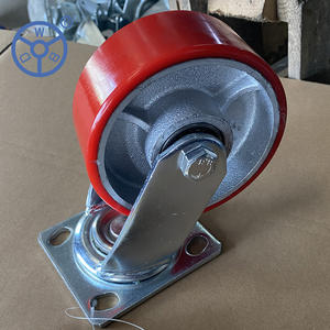 4 <span class=keywords><strong>5</strong></span> 6 8 Zoll Rote <span class=keywords><strong>PU</strong></span> Gusseisen-Kern Transportrollen Schwerlast Industrielle Lenkrollen - Product Image 3