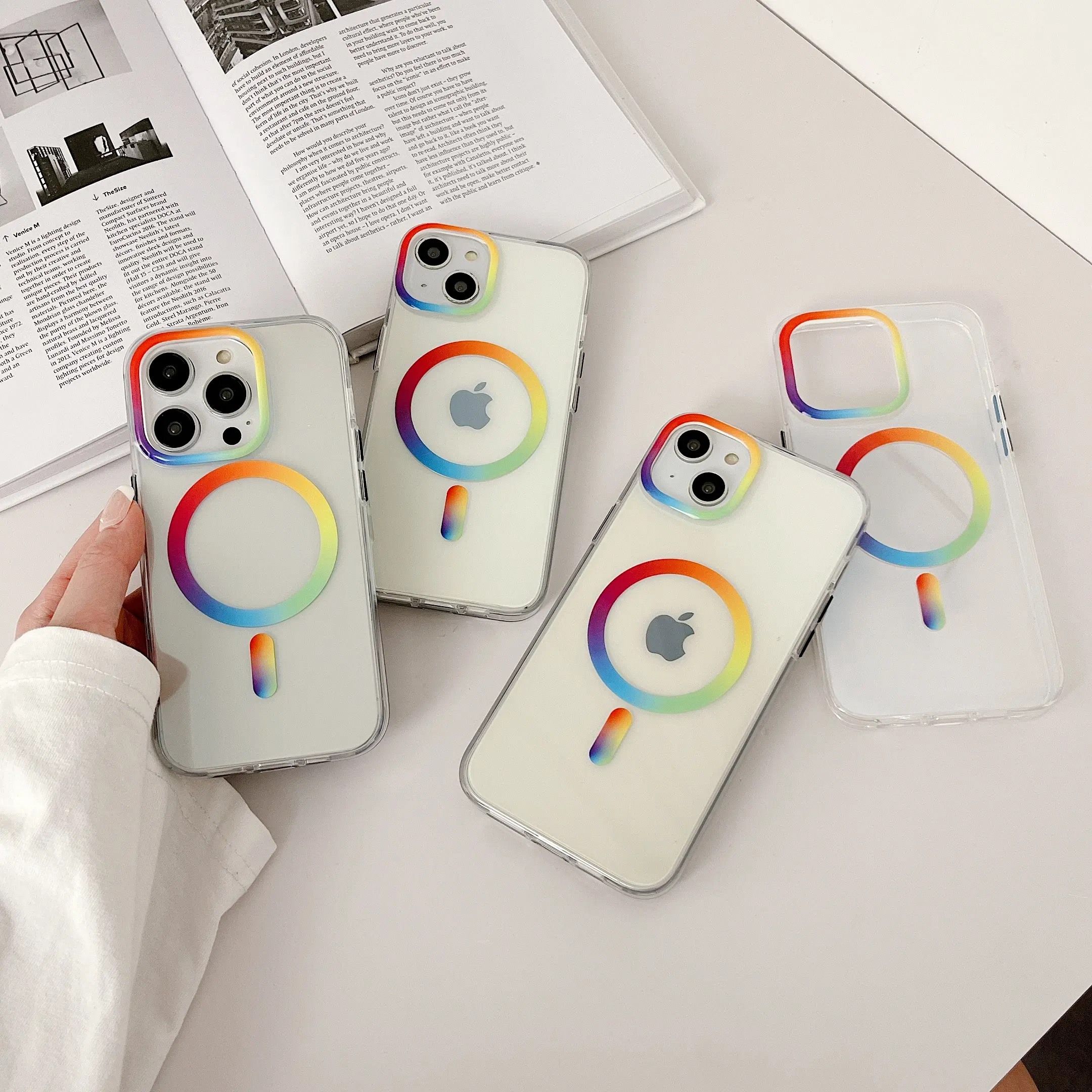 IMD Rainbow Color Magnetic Wireless Charging Clear Cover Shell for iPhone 13 14 Pro Max Magsafes Magnet Phone Case