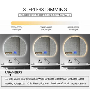 <span class=keywords><strong>Miroir</strong></span> mural LED rétroéclairé rond demi-rond <span class=keywords><strong>pour</strong></span> projet <span class=keywords><strong>de</strong></span> salon avec <span class=keywords><strong>lumière</strong></span> tricolore - Product Image 6