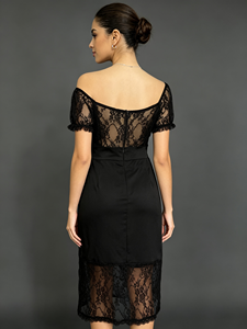 SWEET BABE Elegant Off-Shoulder Lace Bodycon <b>Dress</b> Knee-Length Cap Sleeve Sheer Layer Party Fitted Custom Made - Product Image 3