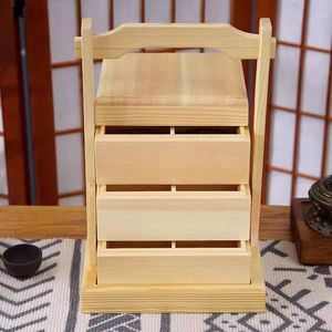 Caja de madera estilo chino para pasteles de luna con tapa y compartimentos, rectangular, color madera natural, caja de almacenamiento con múltiples divisiones. - Product Image 3