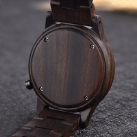 Montre-bracelet à quartz de mode antique pour hommes, logo personnalisable en bois d'ébène fait à la main, cadran 43mm, diamètre 20mm, pointeur de largeur de bande