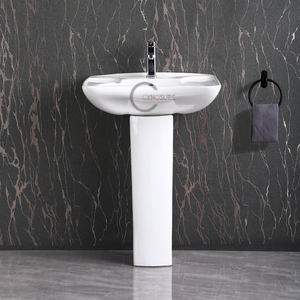 อ่างล้างหน้าทรงกระบอกสีขาวสำหรับโครงการโรงแรม ซื้อจำนวนมาก อ่างเซรามิกแบบตั้งพื้น แข็งแรงทนทาน ผิวเคลือบเงาสีขาว - Product Image 3