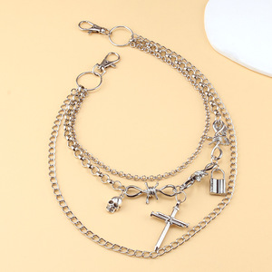 yueli <b>Cross</b> Multi Layer Body <b>Chain</b> Zinc Alloy Punk Hip Hop Waist <b>Chain</b> For <b>Men</b> Women Daily Wear - Product Image 2