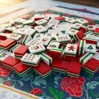 Nappe de Mahjong Florale Bleue, Tuiles de Noël 30x23x13mm en Acrylique, 160 Tuiles, Thème Père Noël et Sapin de Noël, Cadeau de Fête