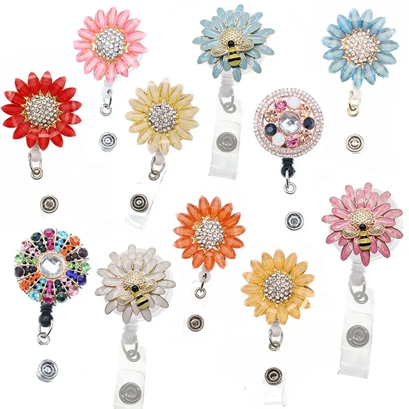 Mixed Styles Bee with Sun Flower Medical Bling Rhinestone Badge Reel Office Supply For Nurse Gifts Items Nursing Accessories