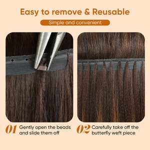 <span class=keywords><strong>Extensiones</strong></span> <span class=keywords><strong>de</strong></span> Cabello Virgen Remy con Diseño <span class=keywords><strong>de</strong></span> Mariposa Europeo, Invisibles, Tejidas a Mano con Orificios para Cutículas, Trama Plana - Product Image 6
