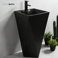 Lavabo sur pied ovale en céramique écologique moderne ORTONBATH, style européen, noir, pour hôtel.