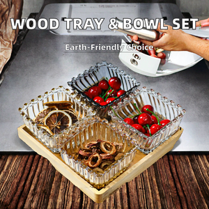 Plateau en bois écologique pour la maison, assiette à collation de style américain, bol en verre pour servir des bonbons, des fruits secs, ensemble d'assiettes polyvalentes - Product Image 2
