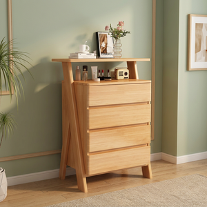 Modern Solid Wood 4 <b>Drawer</b> Dresser Flat Panel Design <b>Storage</b> <b>Cabinet</b> Scandinavian Style Bedroom Furniture Light Natural Finish - Product Image 2