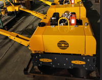 BOPU 720 kg Rouleau compresseur vibrant à double tambour, moteur diesel refroidi par air, entièrement hydraulique, mini-rouleau compresseur pour le compactage du sol et de l'asphalte