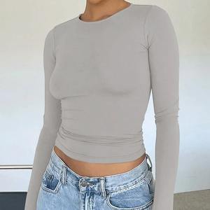 Camisetas Básicas de Otoño Invierno para Mujer, Talla Grande, Cuello Redondo, Manga Larga, Ajuste Ceñido, para Combinar, Lisas - Product Image 3