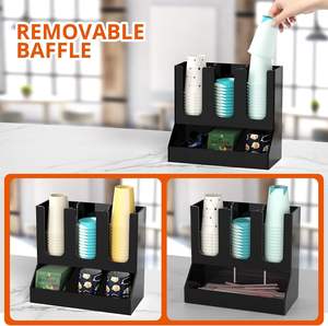 Distributeur de tasses de comptoir <span class=keywords><strong>Station</strong></span> de café noire Organisateur de condiments 6 compartiments - Product Image 5