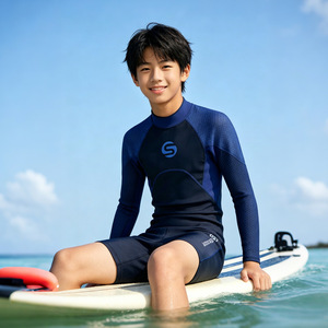 Securrent Kids <b>Wetsuit</b> 1.5Mm Short Sleeve High Neck Neoprene Swim Surf Dive Gear For Boys Anti Uv Quick Dry Breathable - Product Image 2