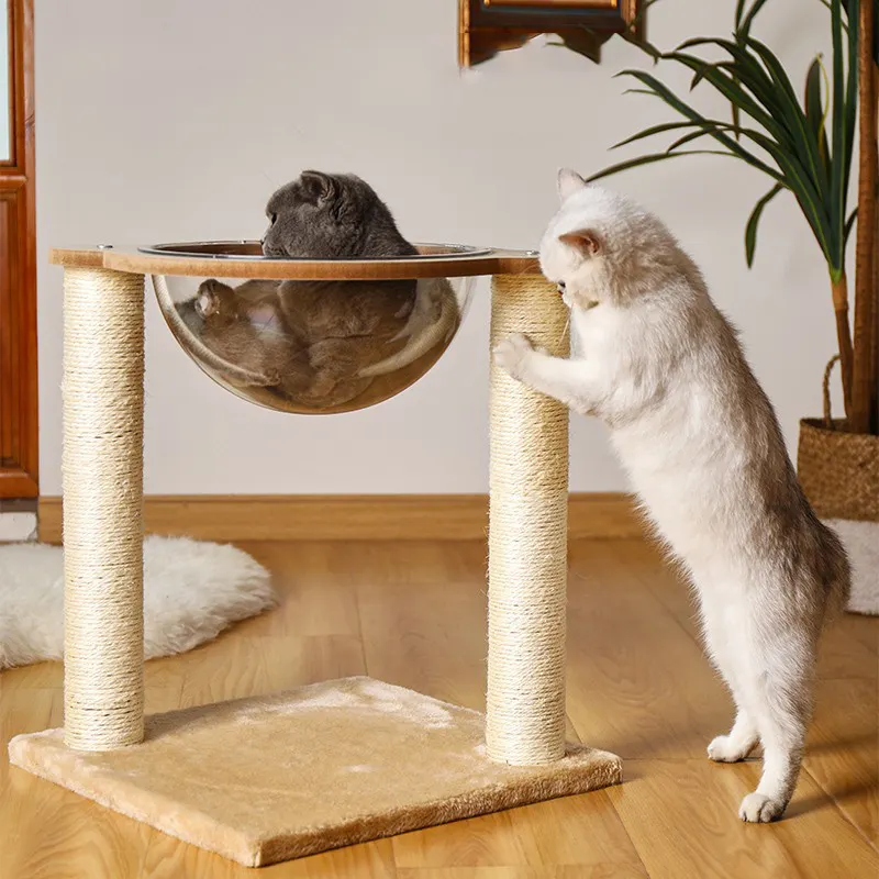 2024 다기능 도매 인기있는 사이잘삼 대화 형 나무 긁는 고양이 등반 프레임 고양이 나무