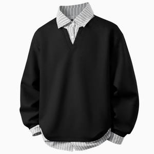 Nouveau sweat-shirt décontracté à manches longues pour homme, grande taille, avec un faux col chemise deux pièces, style high-street américain - Product Image 1