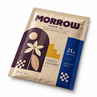 Sachet personnalisé imprimé mat avec découpe facile pour 35g de poudre de protéines végétales d'avoine, idéal pour l'emballage de mélange vanille-cannelle pour aliments pour animaux de compagnie