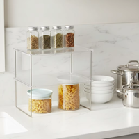 Étagère de rangement transparente pliable et empilable pour comptoir de cuisine, organisateur de rangement pour épices et vaisselle en plastique, gain de place