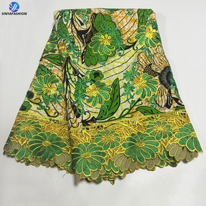 Tela con estampado de cera Africana Sinya con encaje de cordón de alta calidad, encaje de guipur bordado de 6 yardas, encaje Soluble en agua para vestido de <span class=keywords><strong>mujer</strong></span> - Product Image 6