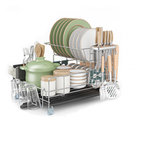 Égouttoir à vaisselle de comptoir en acier inoxydable 304 à deux couches grand porte-ustensiles de cuisine Double séchage de la vaisselle pour les étagères de rangement à la maison