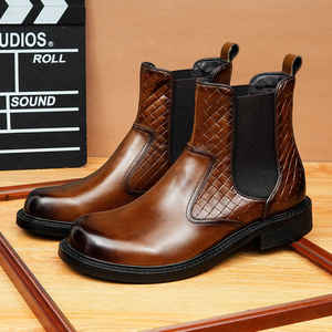 Botas de cuero genuino para hombre, estilo británico, de caña alta, para negocios, de piel de vaca corta y zapatos de cuero brillante - Product Image 3