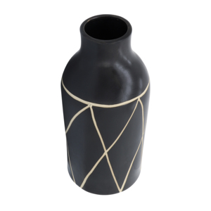 Elegante Vaso a Bottiglia in Ceramica Nera, Design Geometrico Moderno per Arredamento Casa, Soggiorno e Camera da Letto - Product Image 3