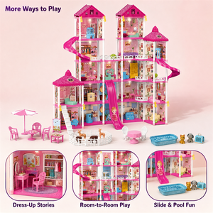 Ensemble de construction de <span class=keywords><strong>maison</strong></span> de poupée Villa de 368 pièces, 19 pièces, rose, avec double toboggan, meubles et accessoires, <span class=keywords><strong>pour</strong></span> jeu d'imitation intérieur, cadeau familial - Product Image 4
